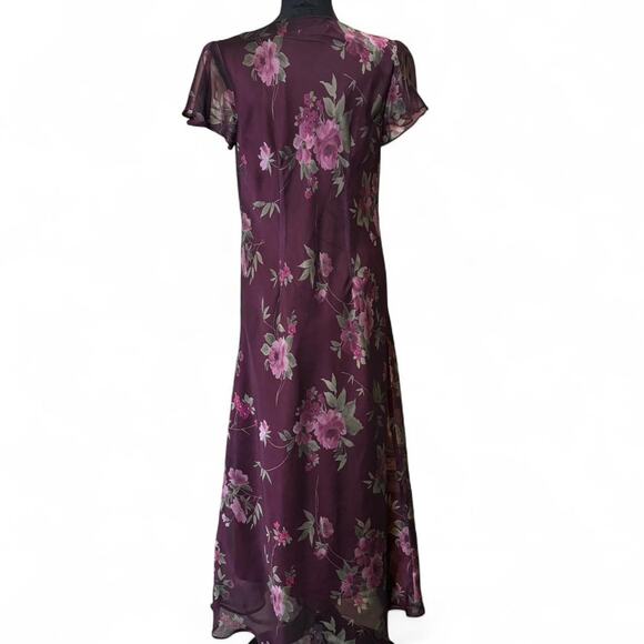 Coldwater Creek Plum Floral Chiffon Maxi Dress Cowl Neck Flutter Sleeve 10 - Picture 5 of 8